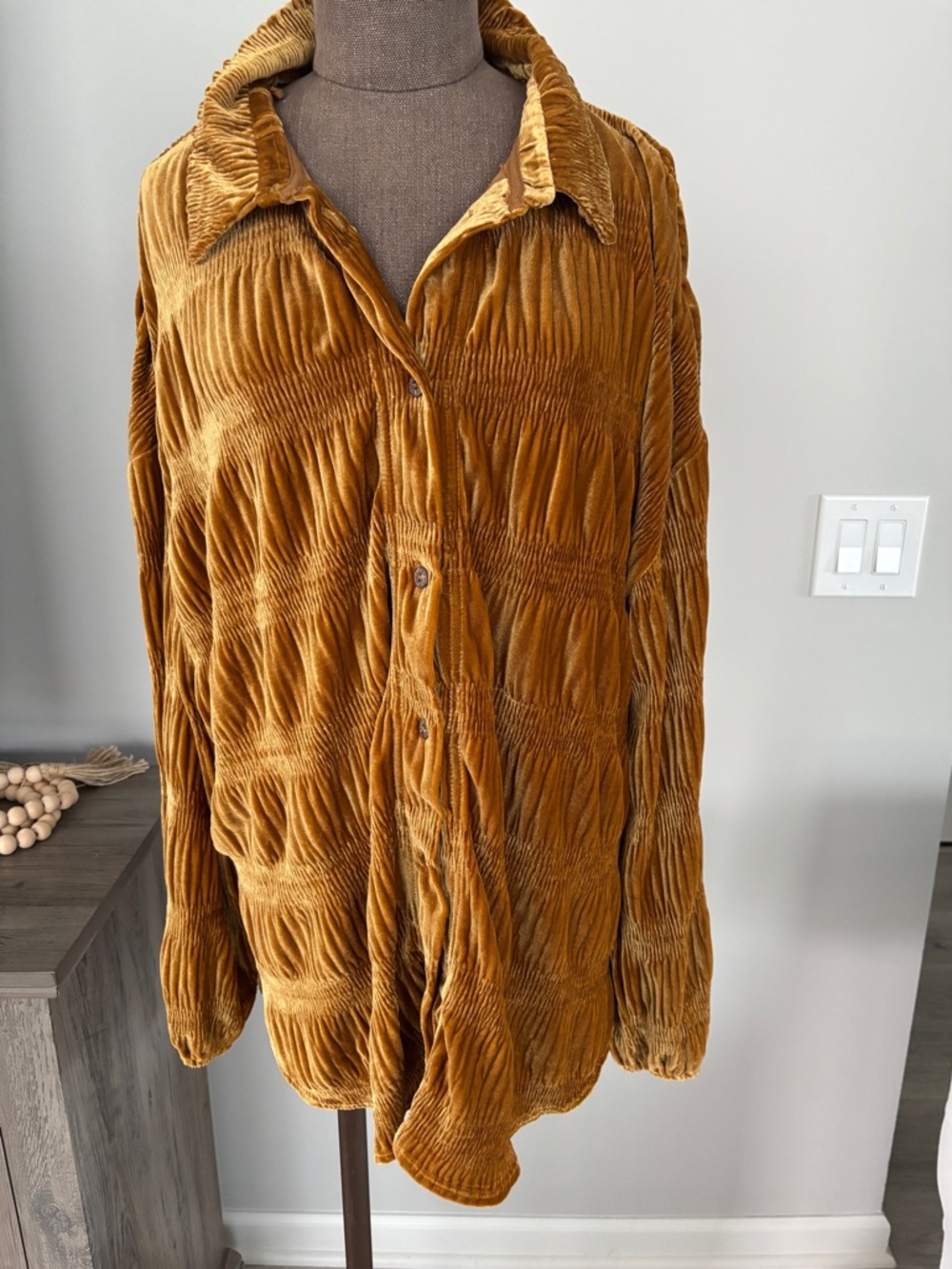 Free People Crushed Velvet Button-Front Jacket in Mustard Gold